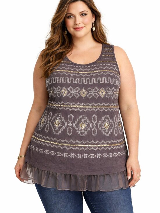 Logo Brands Tops - LOGO Lavish Line Sequin Tunic Dress – Size XL – Aztec Graphic